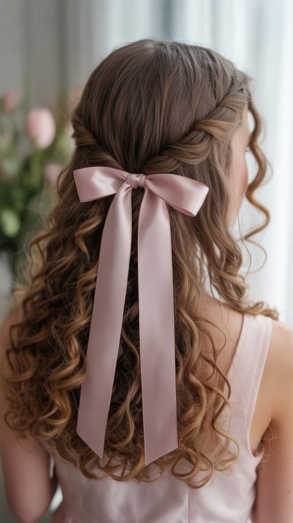 Curly Half Up with Ribbon Detail
