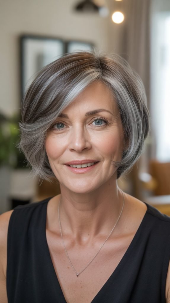 Pewter Lowlights for Warm-Toned Gray Hair