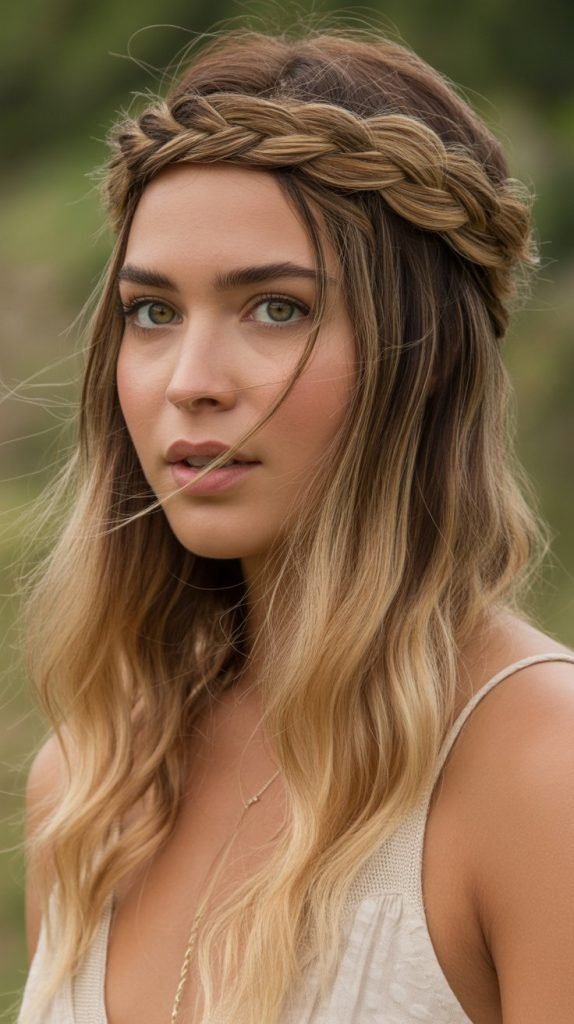 Braided Crown with Golden Blonde and Walnut Lowlights