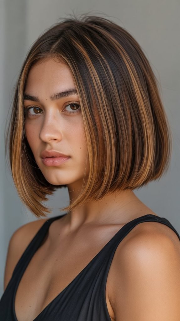Blunt Bob with Caramel Contour Highlights