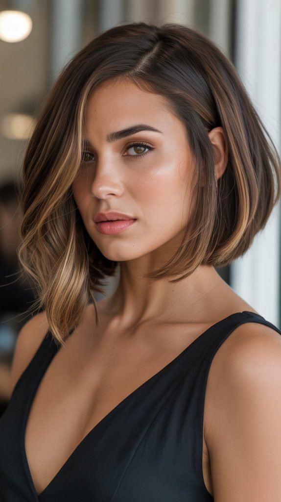 Side-Swept Bob with Caramel Balayage