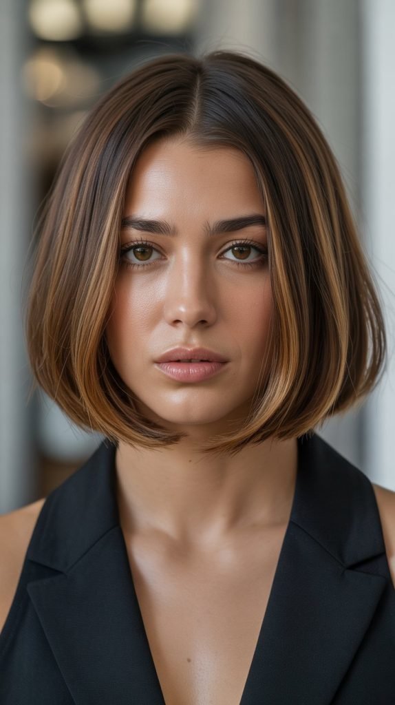 Chin-Length Bob with Subtle Caramel Lowlights