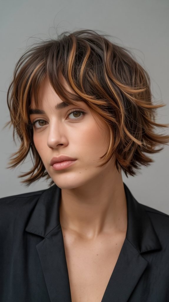 Choppy Shag with Caramel Ribbon Highlights