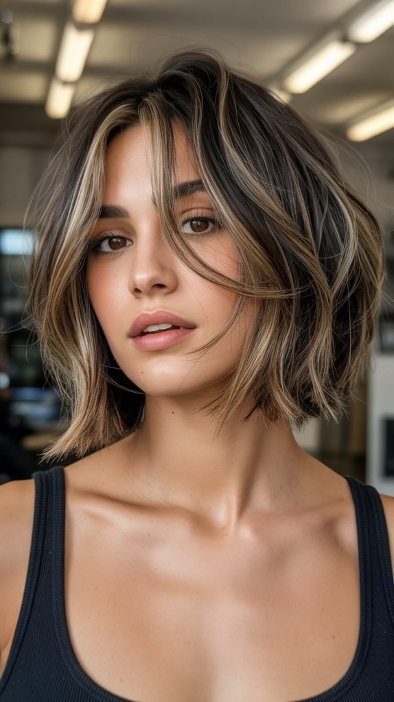 Choppy Bob with Caramel Money Pieces