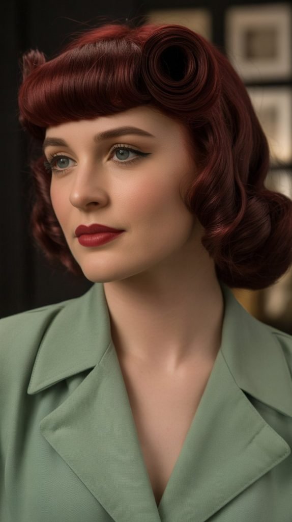 Classic Bob with Vintage Victory Rolls and Bangs