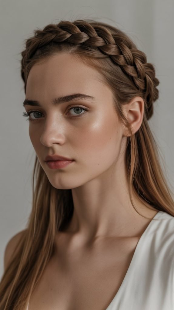 French Braid Crown with Straight Ends