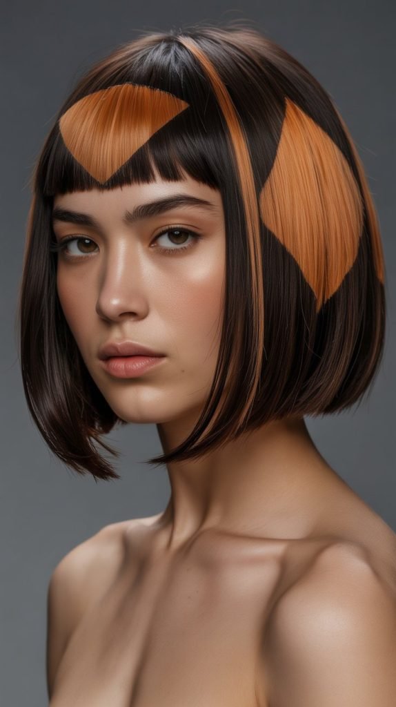 Geometric Bob with Caramel Color Blocking