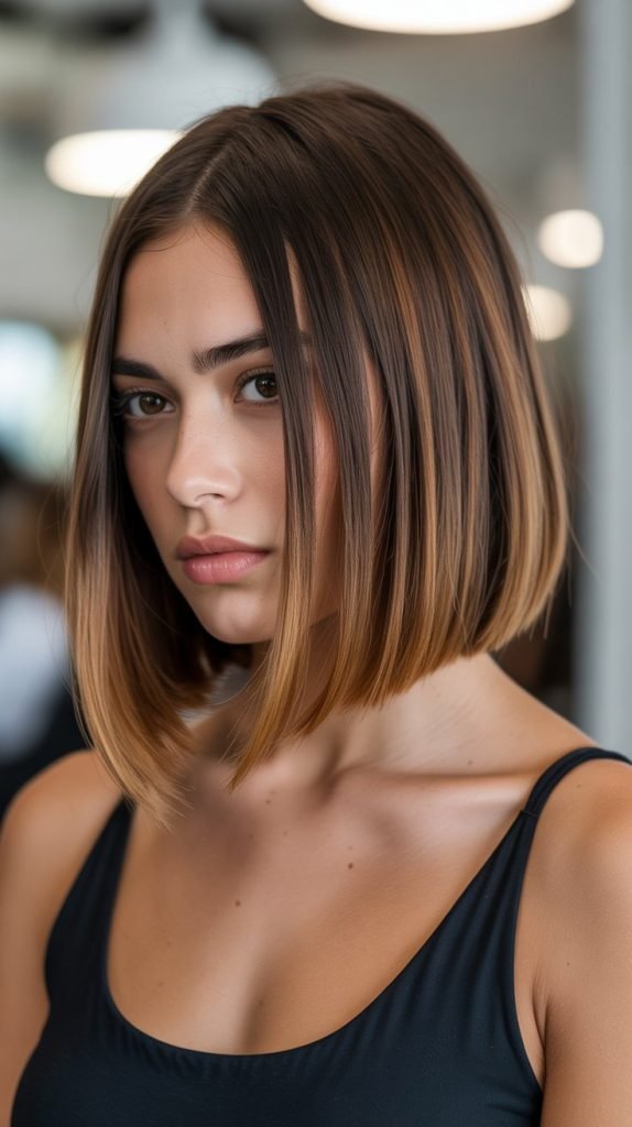 Sleek Graduated Bob with Ombre Caramel