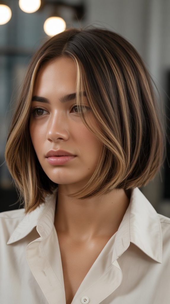 Graduated Bob with Caramel Face-Framing and Crown
