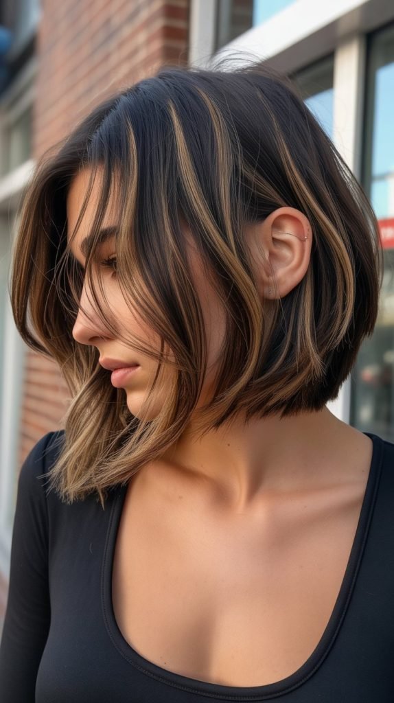 Layered Bob with Caramel Peek-a-Boo Highlights
