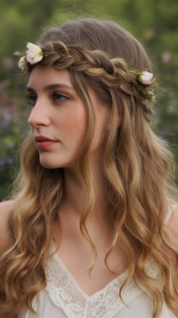Braided Crown with Loose Hair