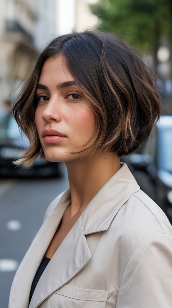 Textured French Bob with Caramel Accents