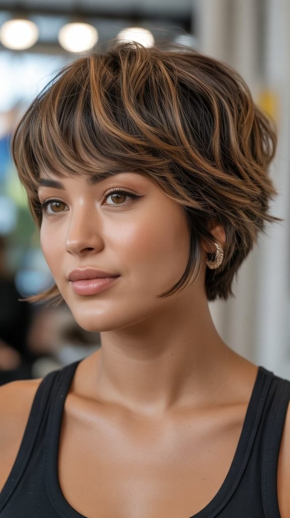 Short Shag with Caramel Fringe Highlights