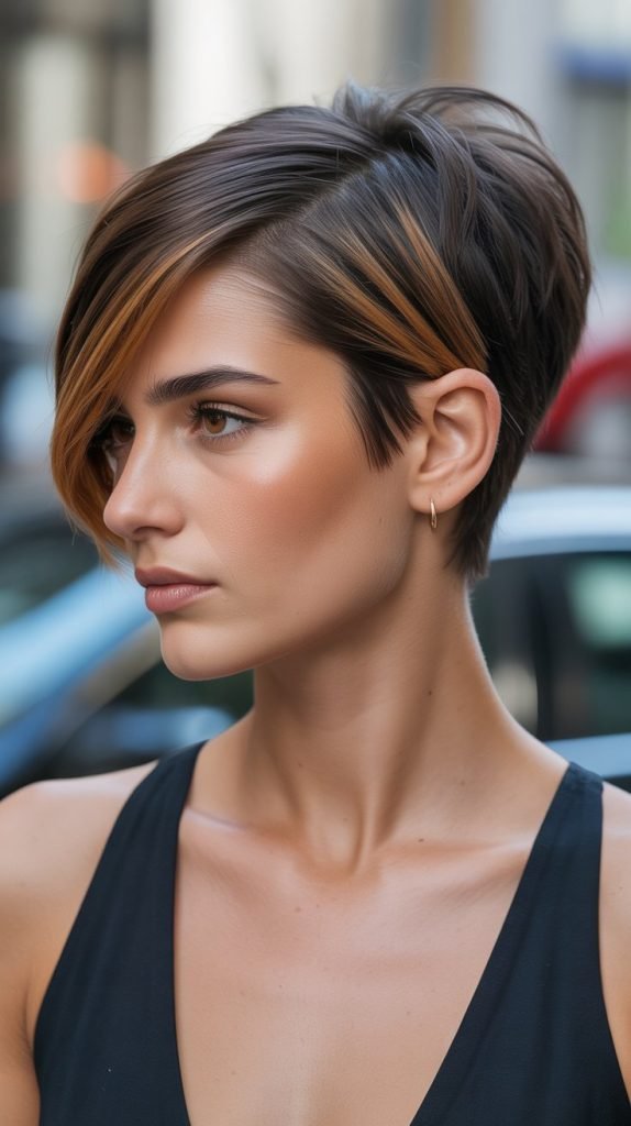 Side-Swept Pixie with Caramel Accents