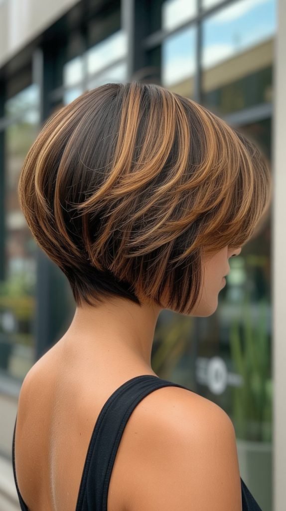 Stacked Bob with Caramel Crown Lights