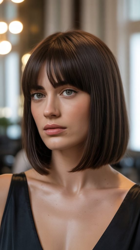 Straight Lob with Arched Bangs