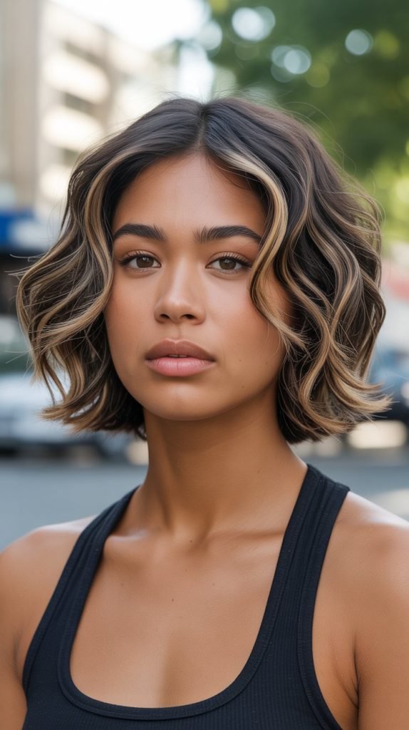 Textured Crop with Caramel Money Pieces