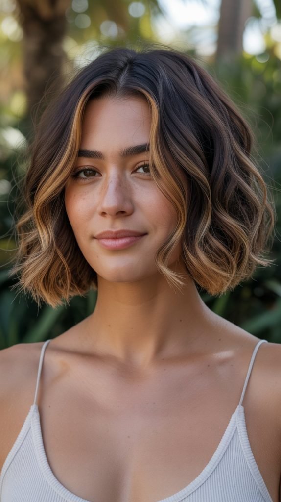 Wavy Bob with Honey Caramel Tones