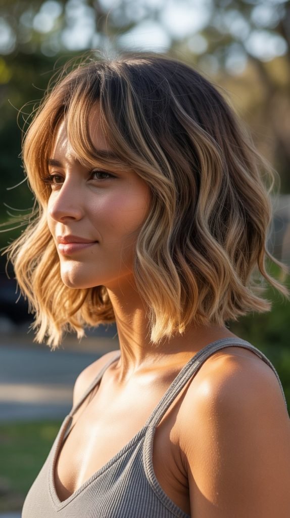 Wavy Lob with Curtain Fringe