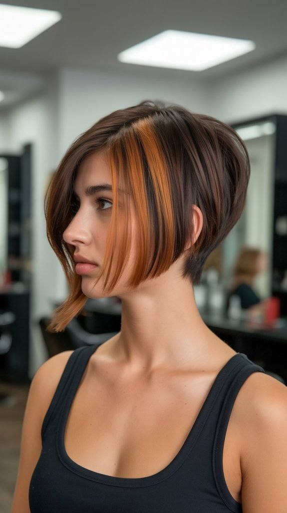 Asymmetrical Cut with Bold Caramel Sections