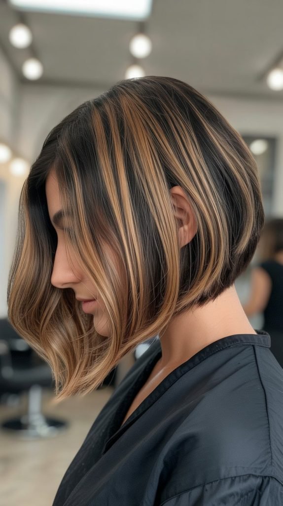 Inverted Bob with Caramel Underneath Layer