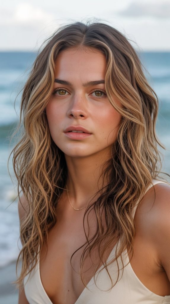  Beachy Waves with Honey Blonde and Chestnut Lowlights