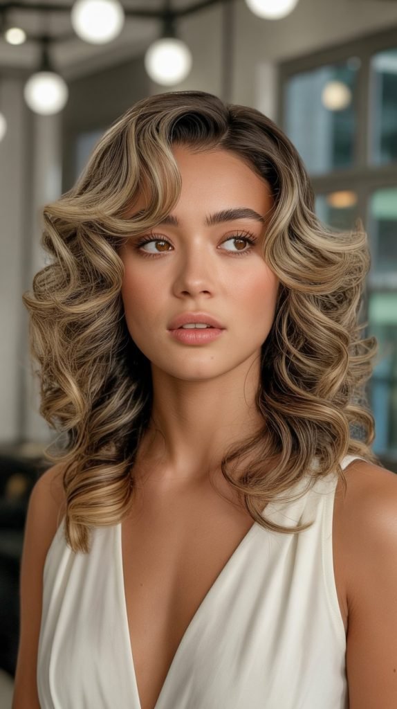 Bouncy Curls with Honey Blonde and Maple Lowlights