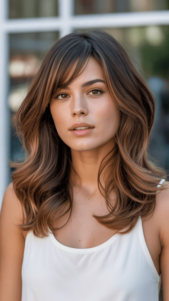 Caramel Highlights with Layered Side Bangs