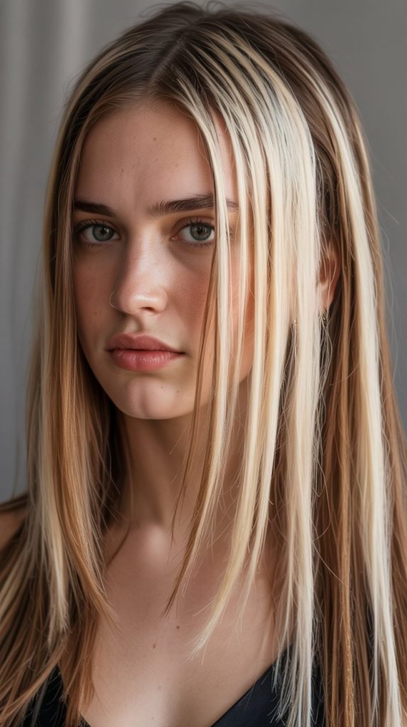 Chunky Blonde Streaks with Brown Base