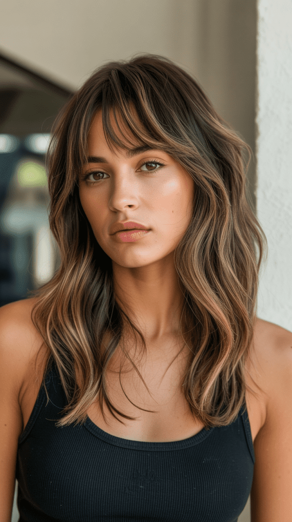 Caramel Highlights with Razored Bangs