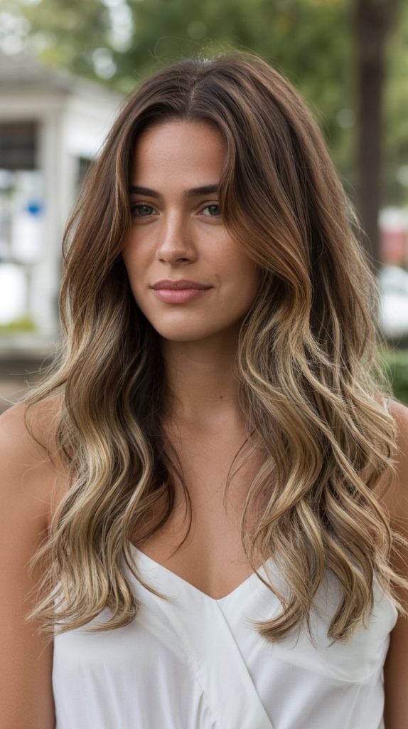 Balayage with Mixed Blonde and Caramel Tones
