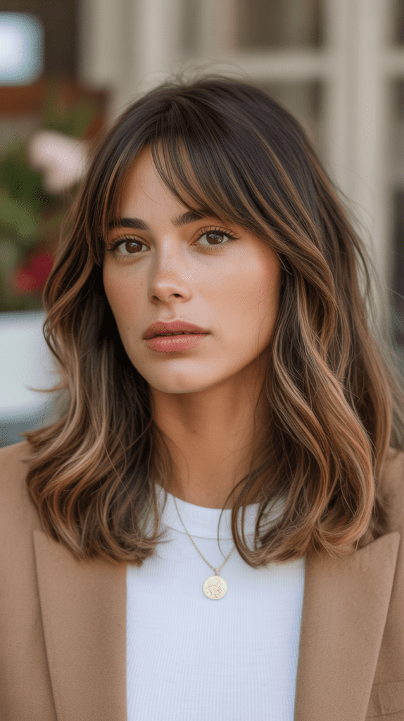 Caramel Highlights with Grown-Out Bangs