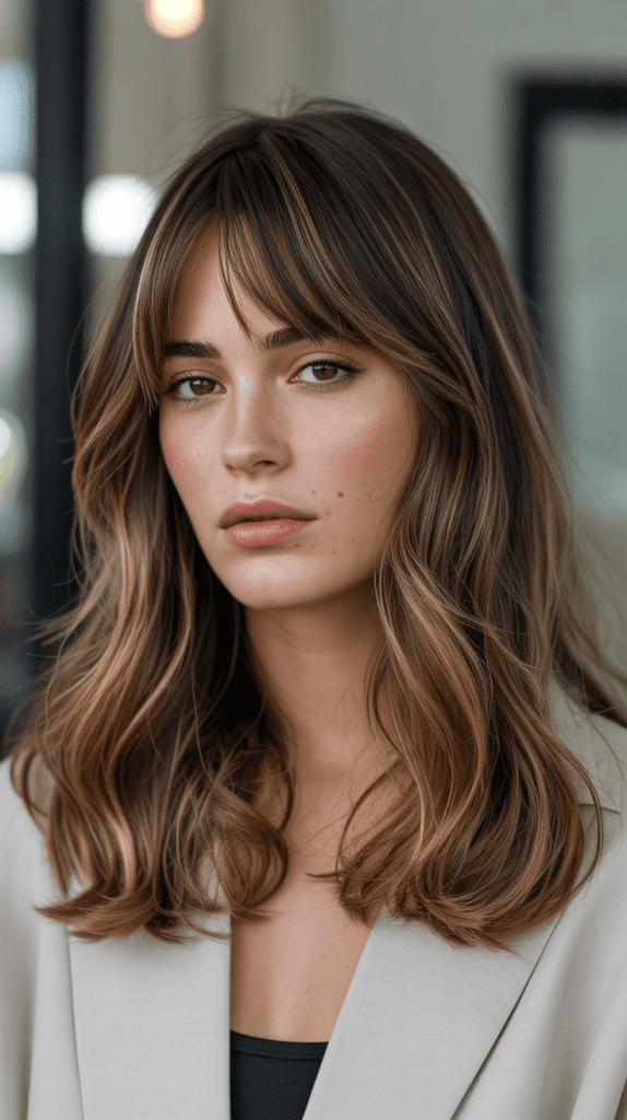 Caramel Highlights with Tapered Bangs