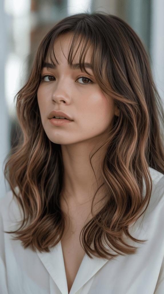 Caramel Highlights with See-Through Bangs