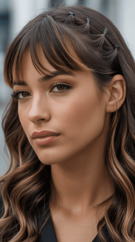Caramel Highlights with Baby Hairs and Bangs