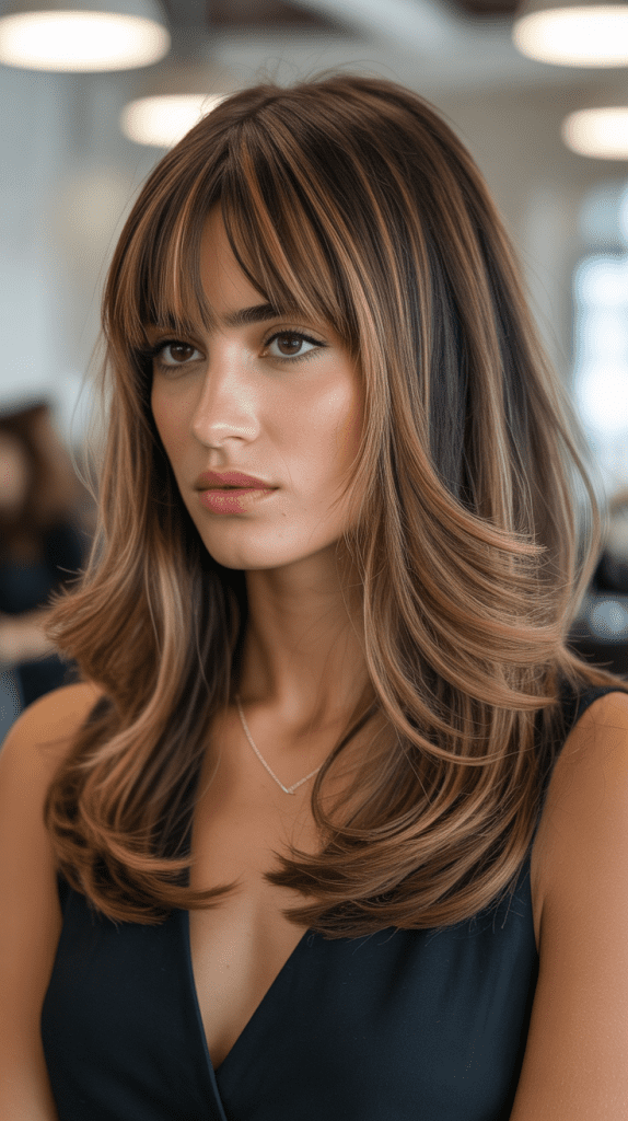 Caramel Highlights with Graduated Bangs