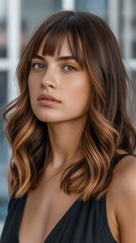 Caramel Money Piece with Bottleneck Bangs