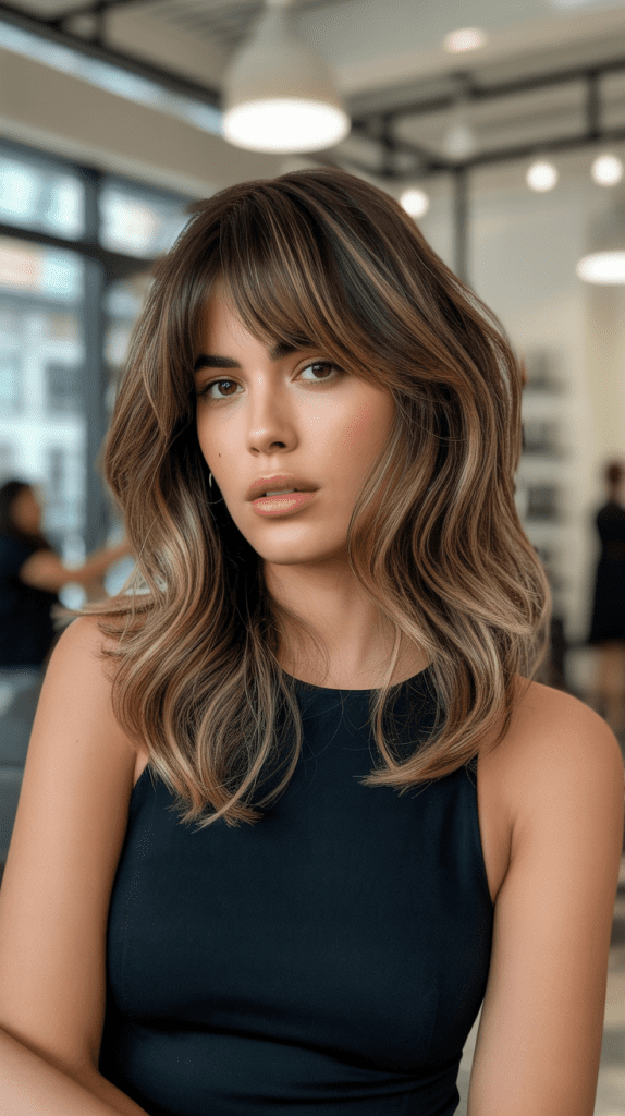 Caramel Highlights with Asymmetrical Bangs