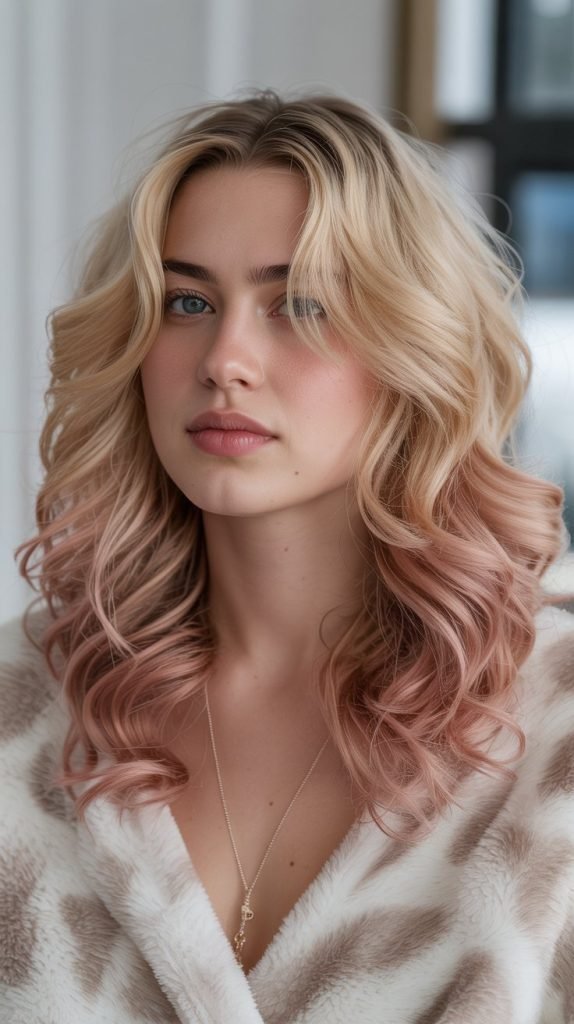 Champagne Pink Blonde with Rose Gold Lowlights