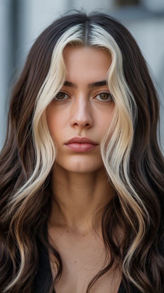 Platinum Blonde Money Pieces with Brown Hair