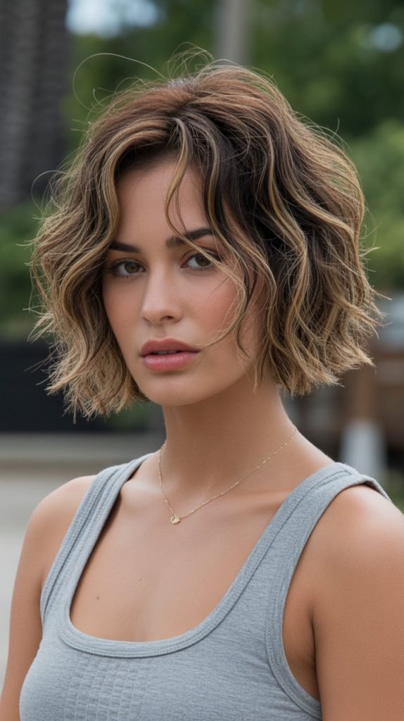 Tousled Choppy Bob with Beach Waves
