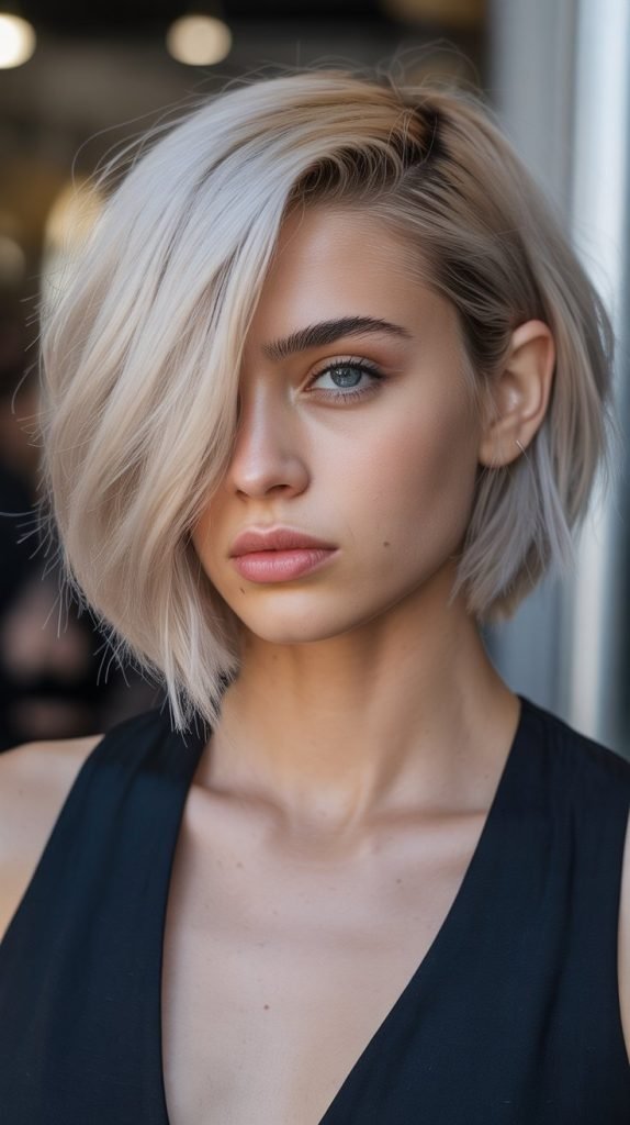 Asymmetrical Choppy Bob with Side Part