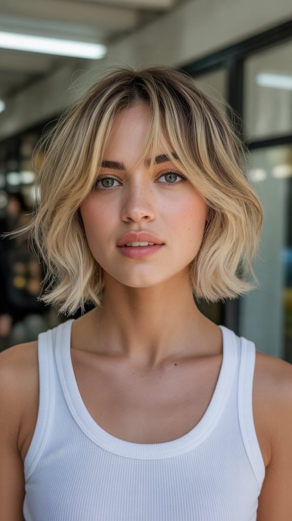 Shaggy Choppy Bob with Curtain Bangs