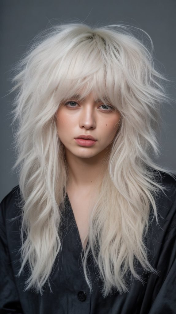  Heavily Layered Hair with Blunt Micro Bangs