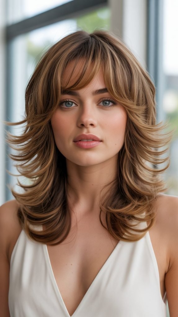 Layered Waves with Feathered Bangs