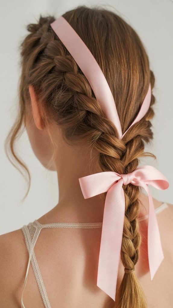 Braided Half Up with Ribbon