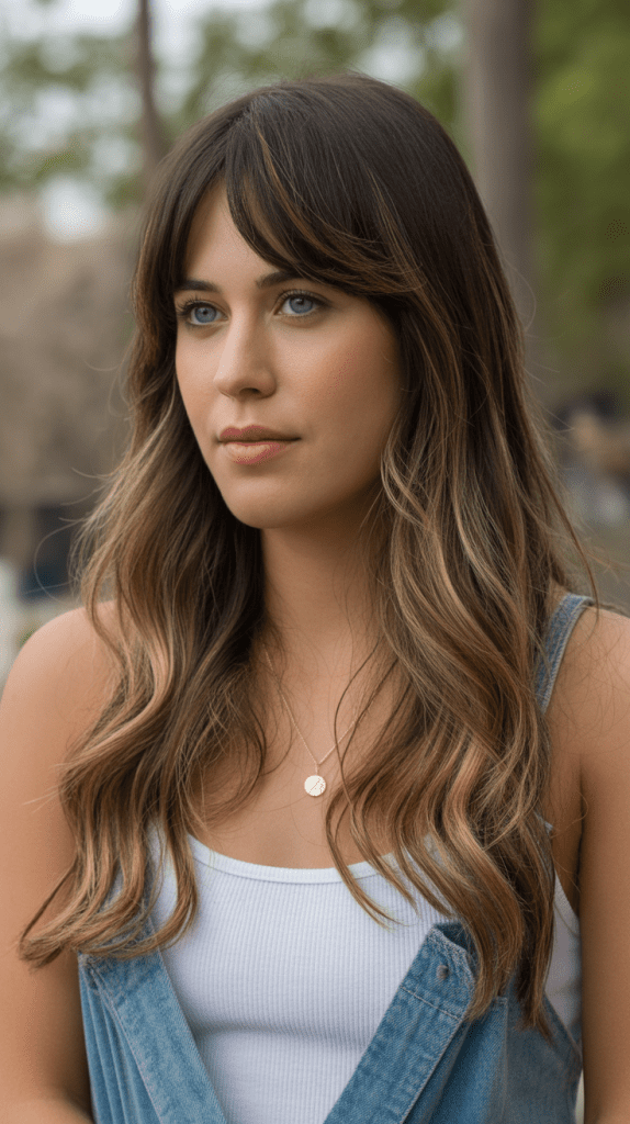 Caramel Ombré with Arched Bangs