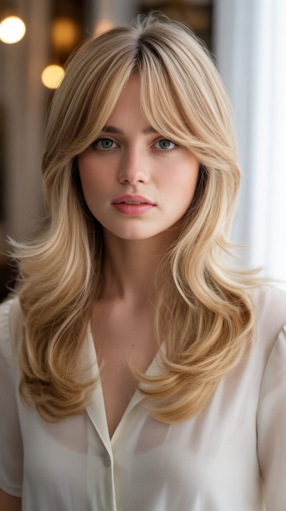  Long Feathered Layers with Wispy Side Bangs