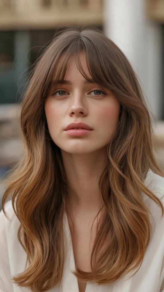 Long Flowing Layers with Wispy Curtain Bangs