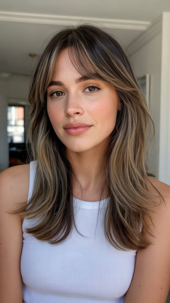 Long Layers with Baby Curtain Bangs